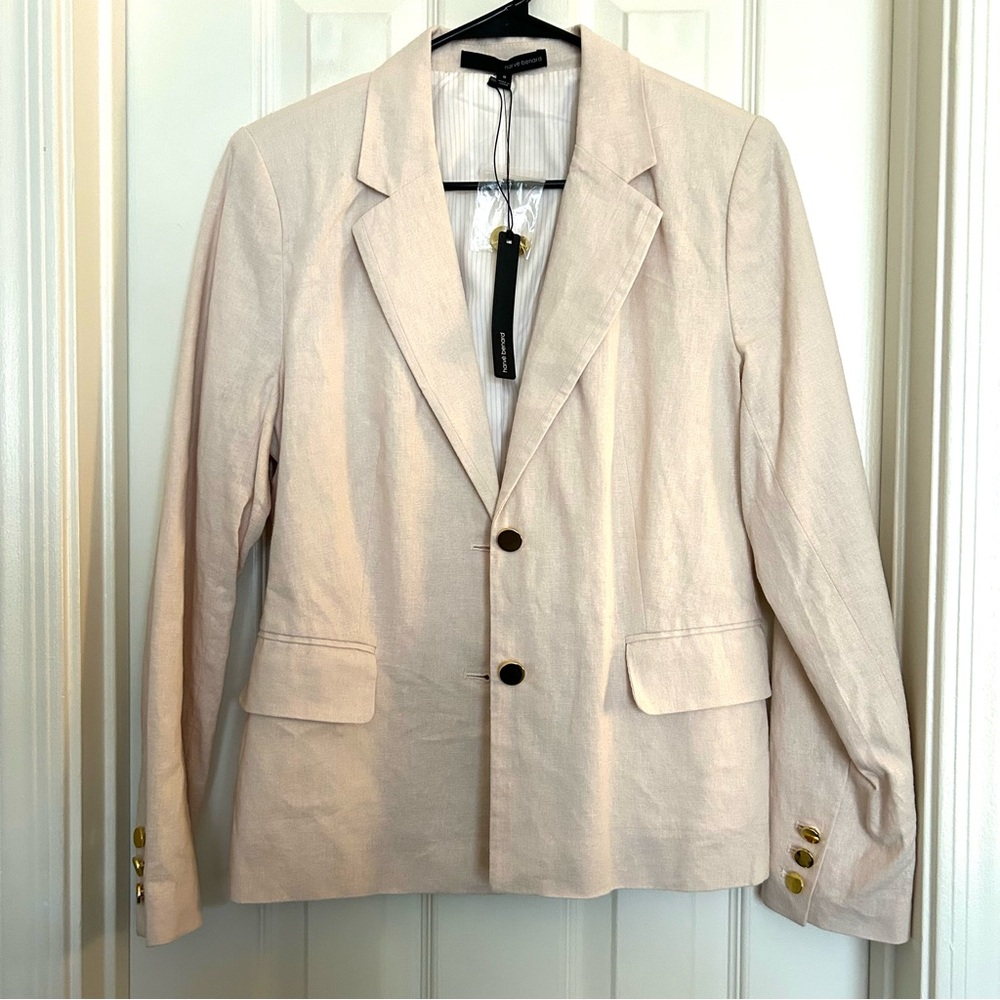 NWT Harve Benard Shell Pink Linen Blend Blazer with Gold Buttons Size 8
